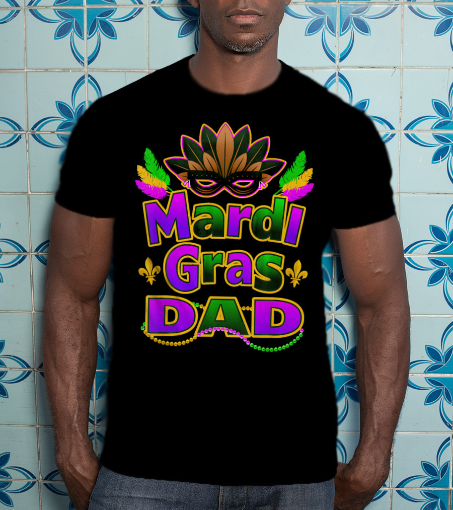 Mardi Gras Dad New Orleans Festive Masked T-Shirt