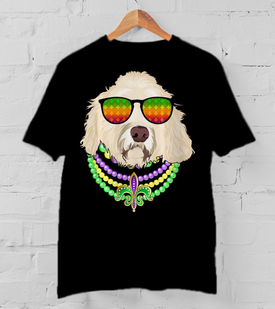 Goldendoodle In Beads And Shades Mardi Gras Fleur-de-Lis T-Shirt