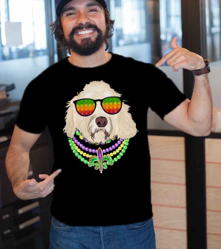 Goldendoodle In Beads And Shades Mardi Gras Fleur-de-Lis T-Shirt