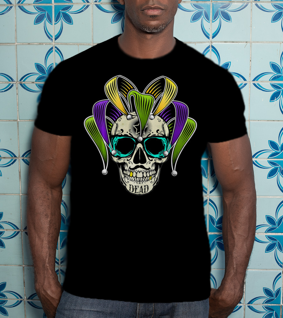 Mardi Gras Jester Skull Dead Clown Horror T-Shirt