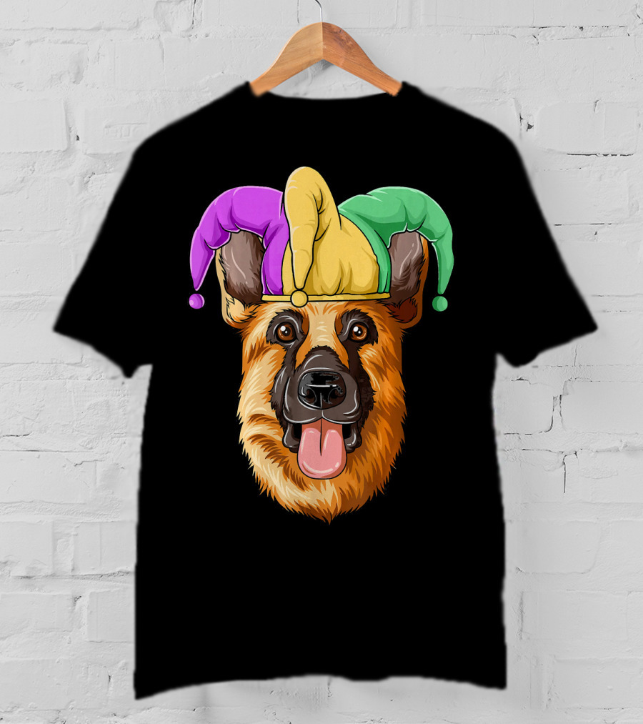 Mardi Gras German Shepherd Jester Hat Carnival T-Shirt