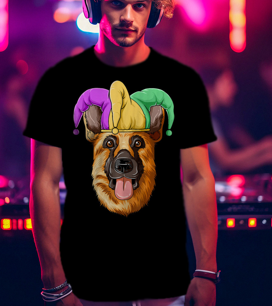 Mardi Gras German Shepherd Jester Hat Carnival T-Shirt