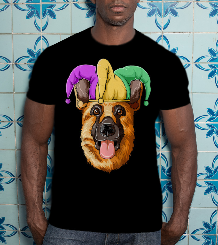 Mardi Gras German Shepherd Jester Hat Carnival T-Shirt