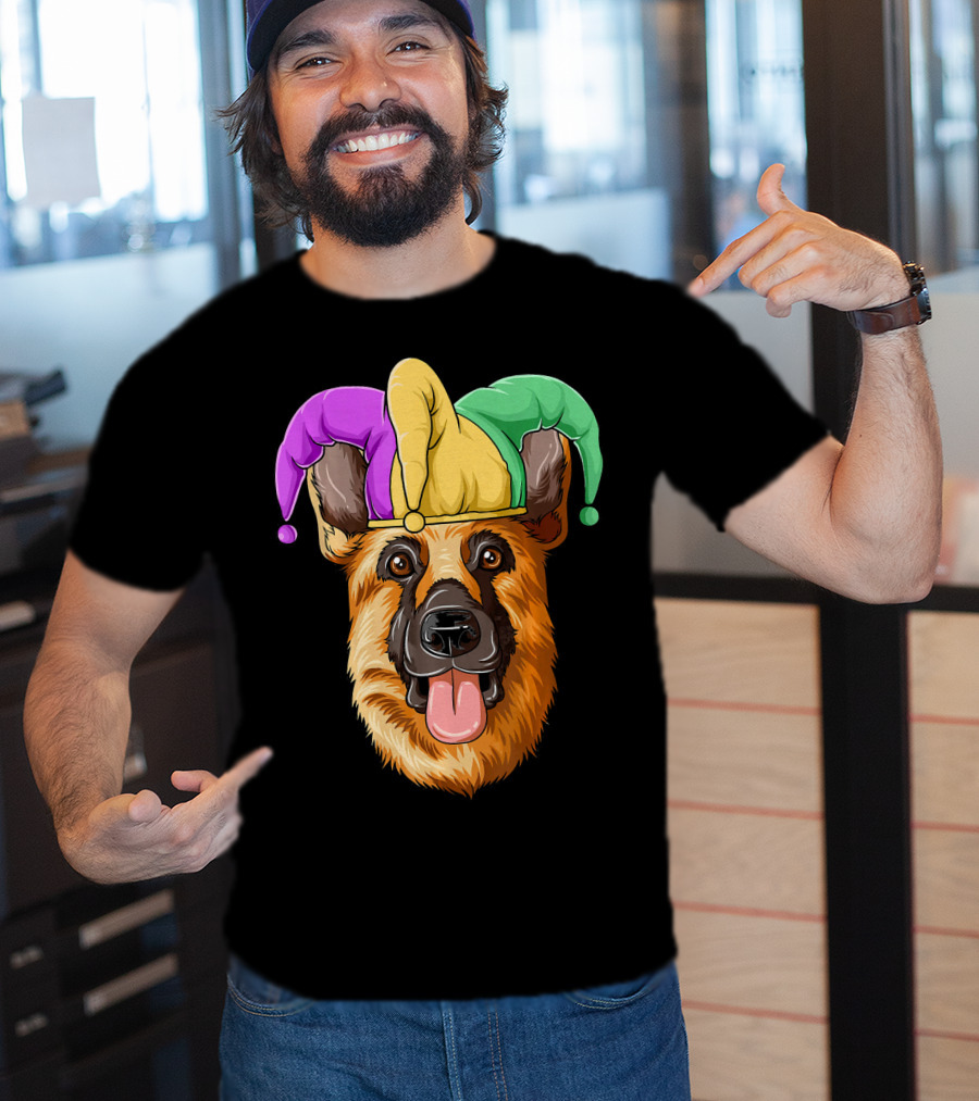 Mardi Gras German Shepherd Jester Hat Carnival T-Shirt
