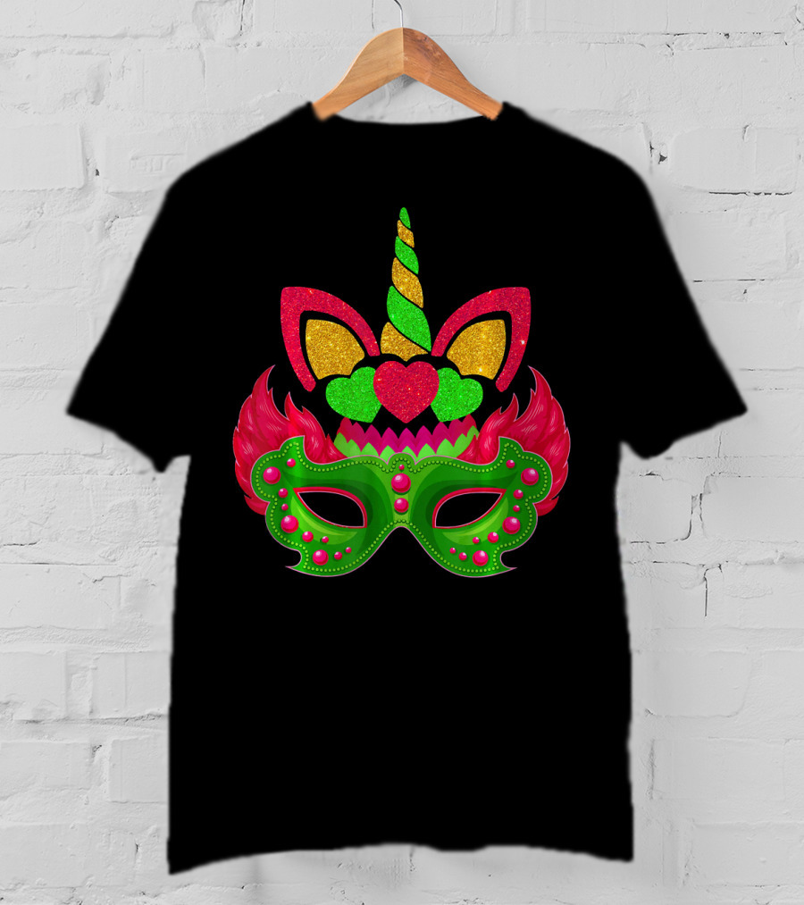 Carnival Jester Mask Unicorn Face Mardi Gras Mardi Gras T-Shirt