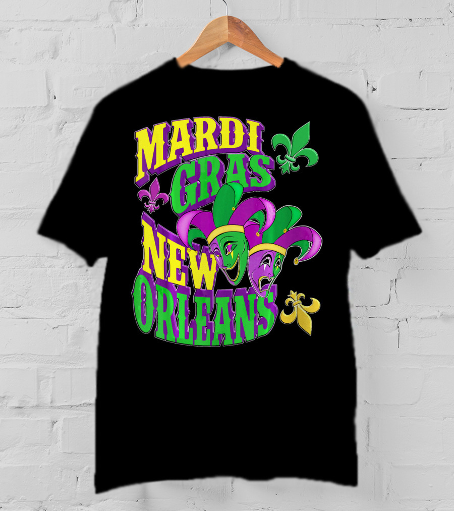 Mardi Gras Masks New Orleans Fleur-de-Lis Parade T-Shirt