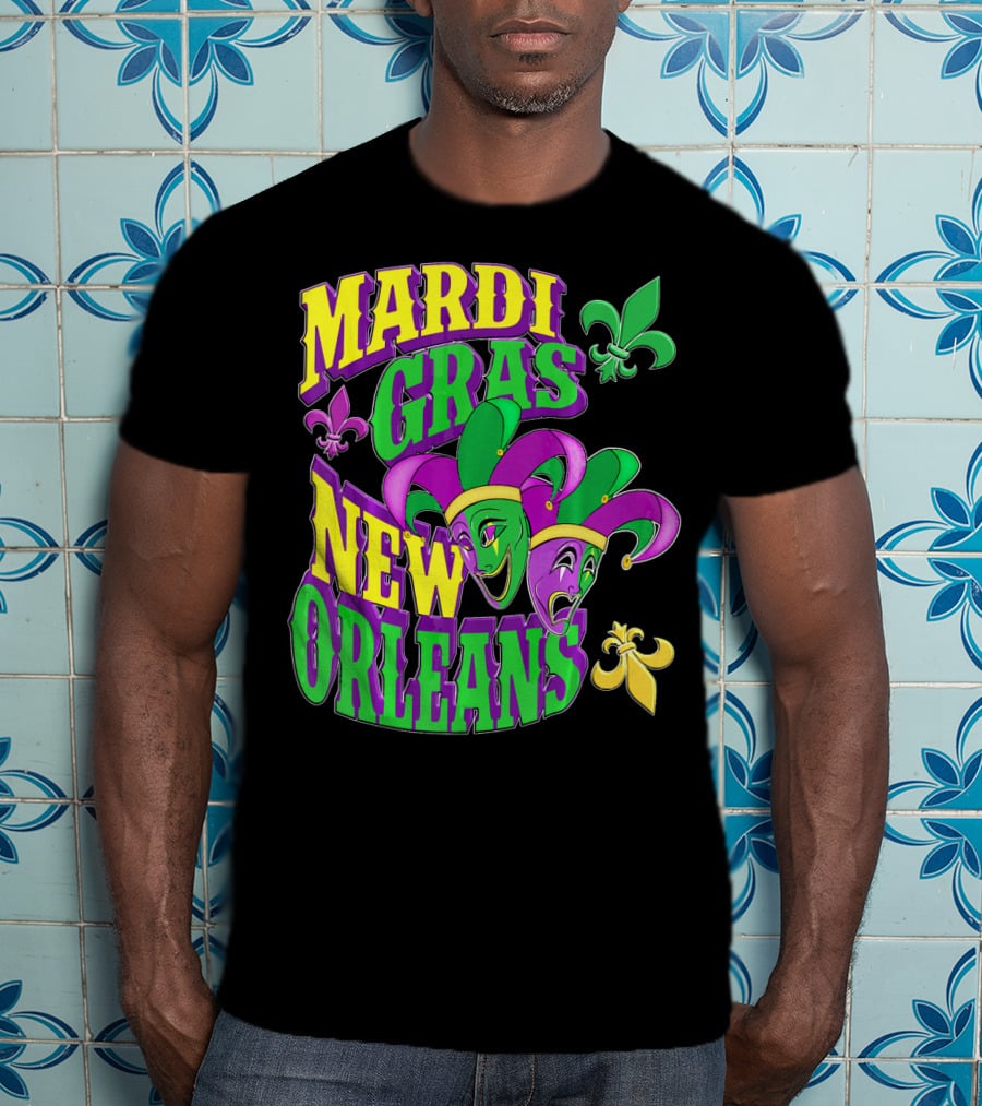 Mardi Gras Masks New Orleans Fleur-de-Lis Parade T-Shirt