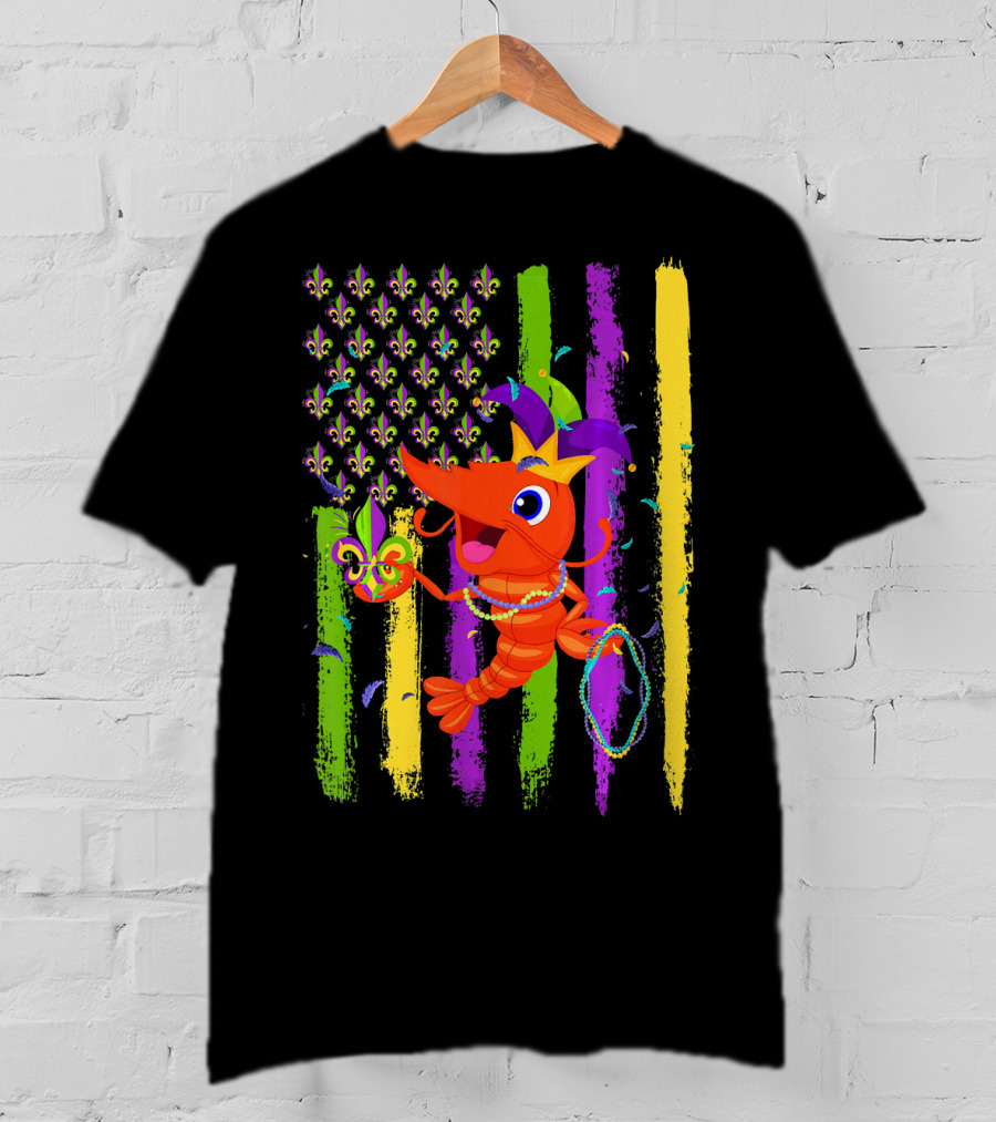 Carnival Crawfish American Mardi Gras Fleur-de-Lis Festive Colors T-Shirt