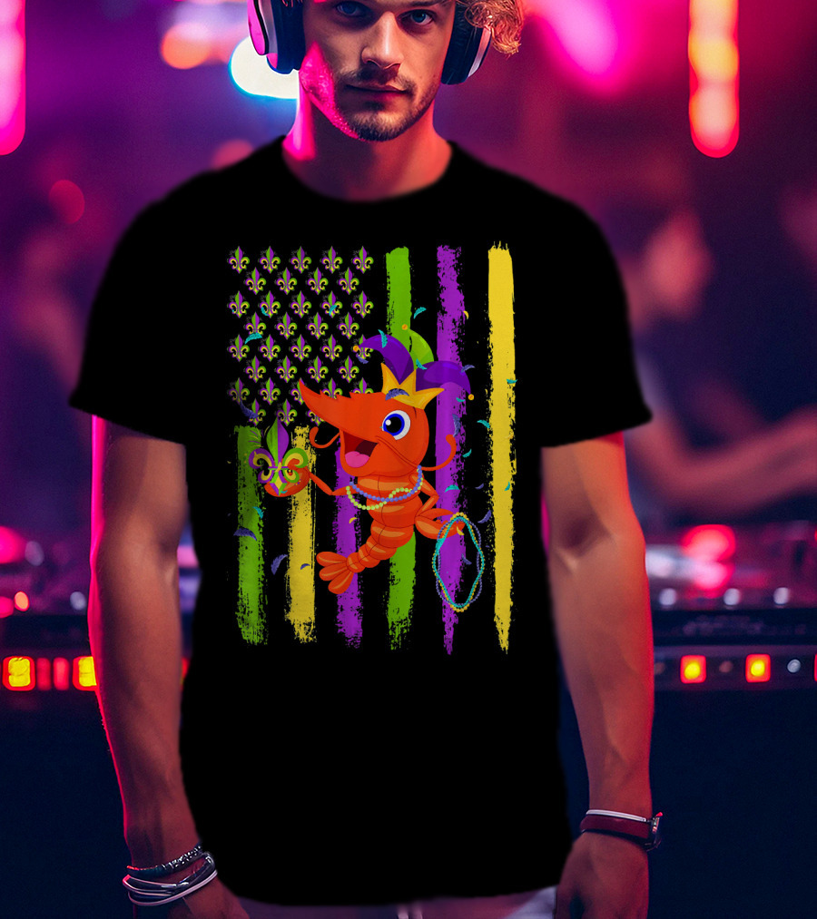 Carnival Crawfish American Mardi Gras Fleur-de-Lis Festive Colors T-Shirt