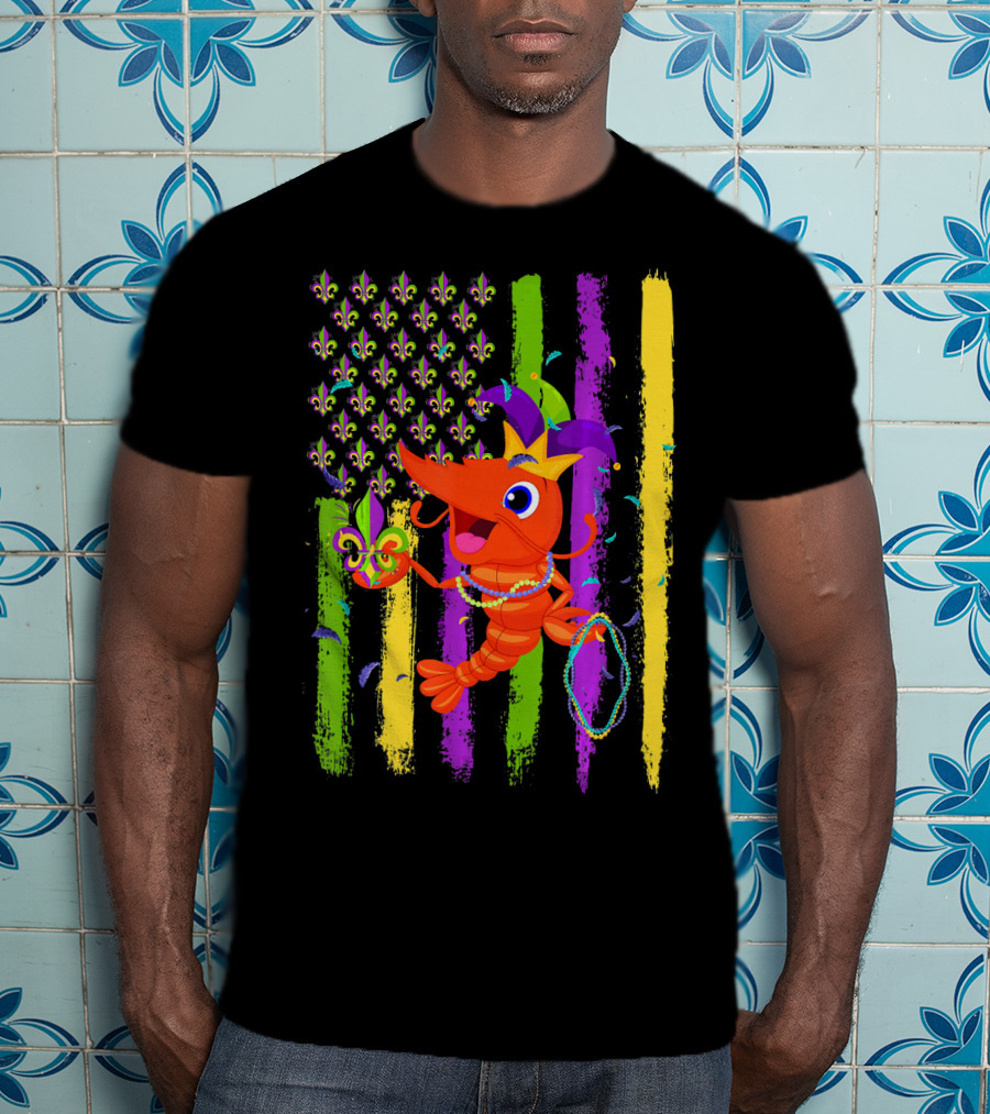 Carnival Crawfish American Mardi Gras Fleur-de-Lis Festive Colors T-Shirt