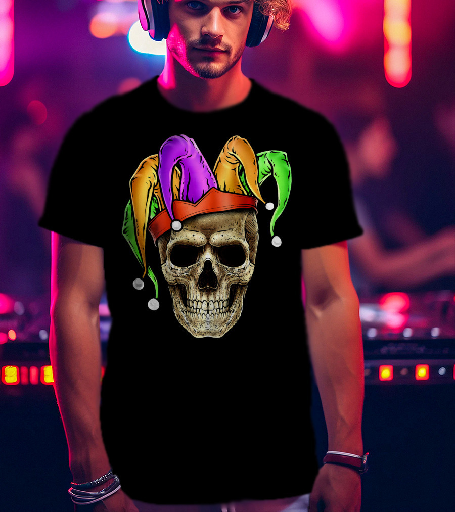 Skull Mardi Gras Jester Joker Carnival Hat T-Shirt
