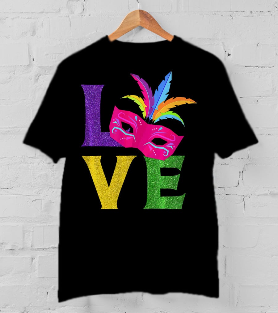 Love Colorful Carnival Feathered Mask Party T-Shirt