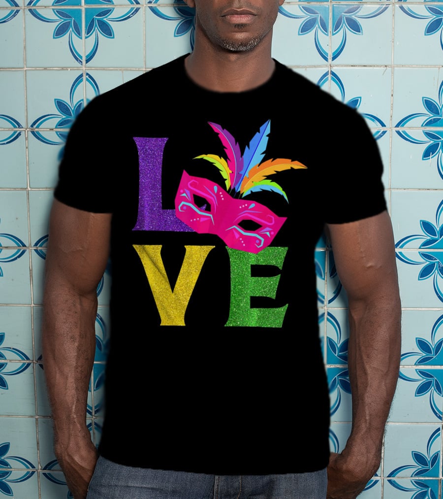 Love Colorful Carnival Feathered Mask Party T-Shirt