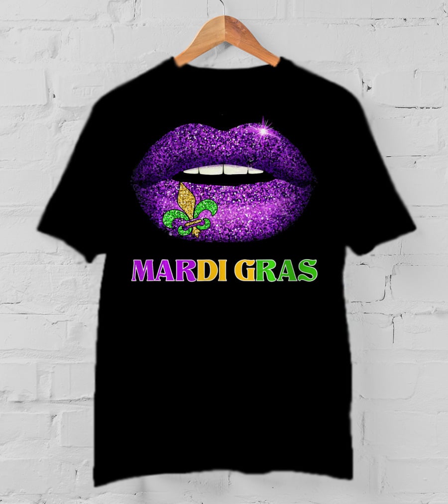 Mardi Gras Purple Lips Fleur-de-Lis Costume T-Shirt