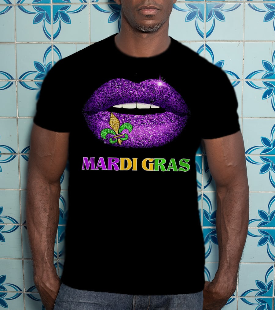 Mardi Gras Purple Lips Fleur-de-Lis Costume T-Shirt