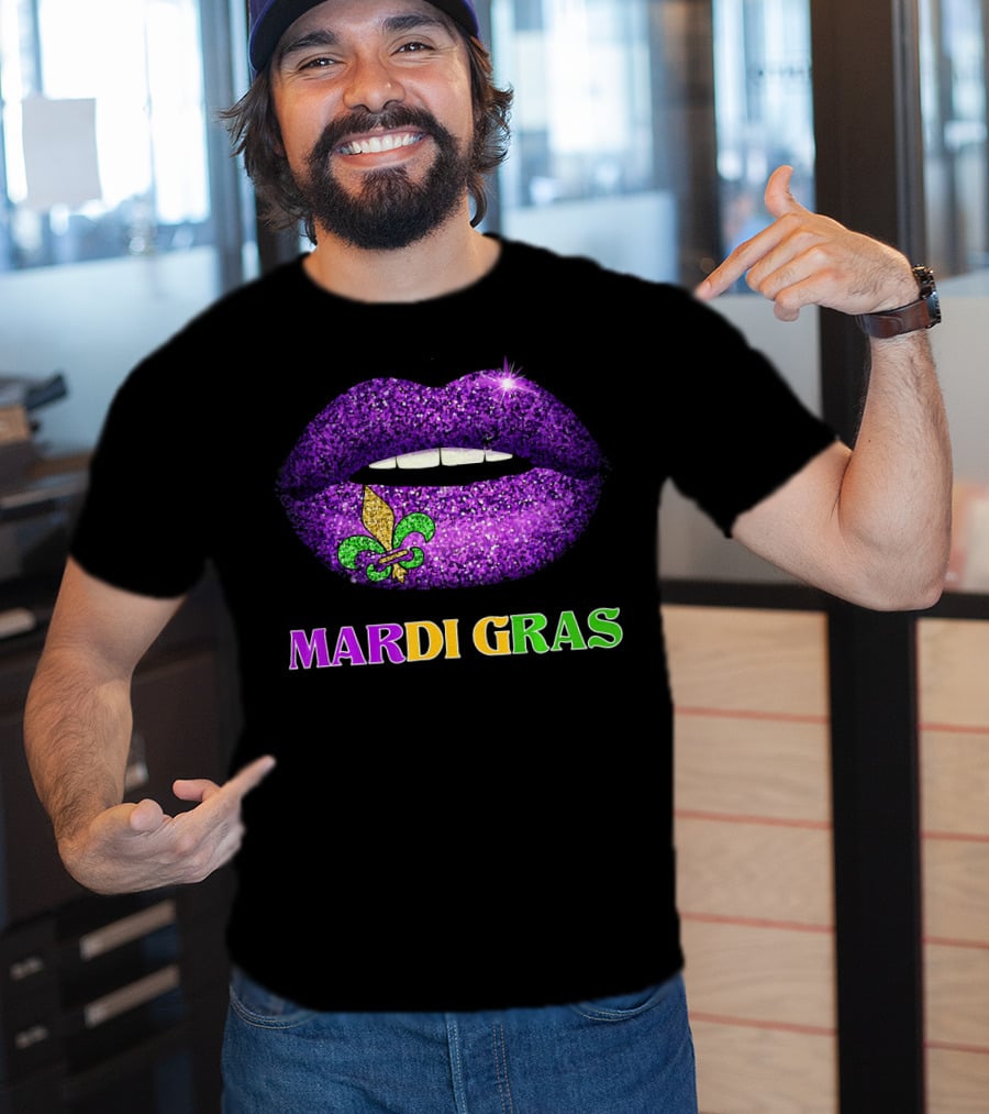 Mardi Gras Purple Lips Fleur-de-Lis Costume T-Shirt