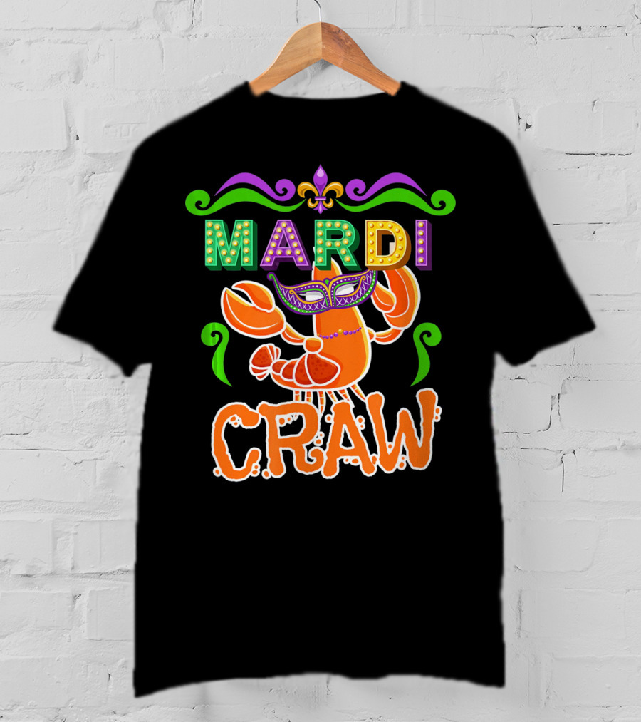 Mardi Gras Craw New Orleans Crab Mask Fleur-de-Lis T-Shirt