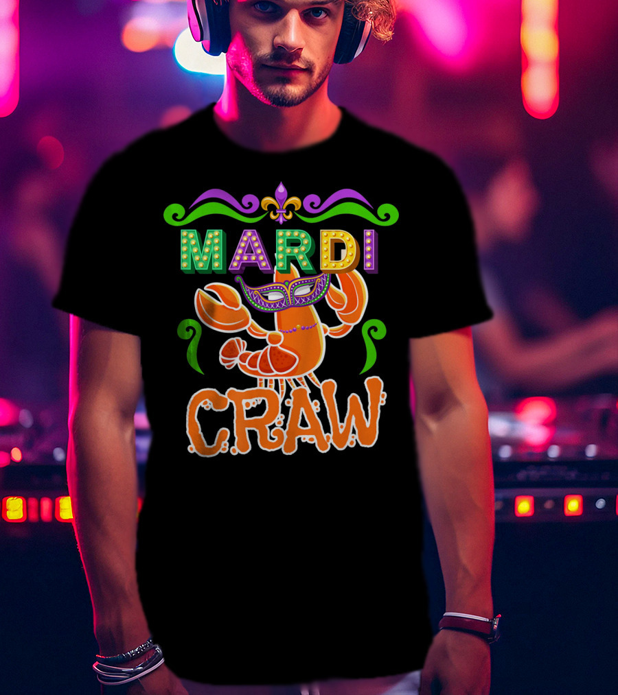 Mardi Gras Craw New Orleans Crab Mask Fleur-de-Lis T-Shirt