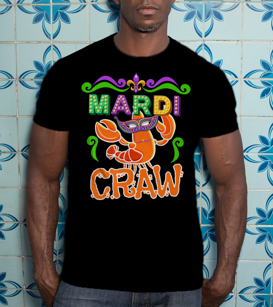 Mardi Gras Craw New Orleans Crab Mask Fleur-de-Lis T-Shirt