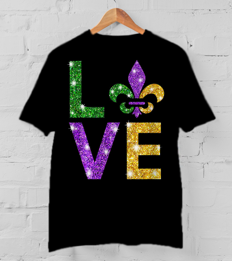 LOVE Mardi Gras Fleur-de-Lis Sparkling Colors T-Shirt