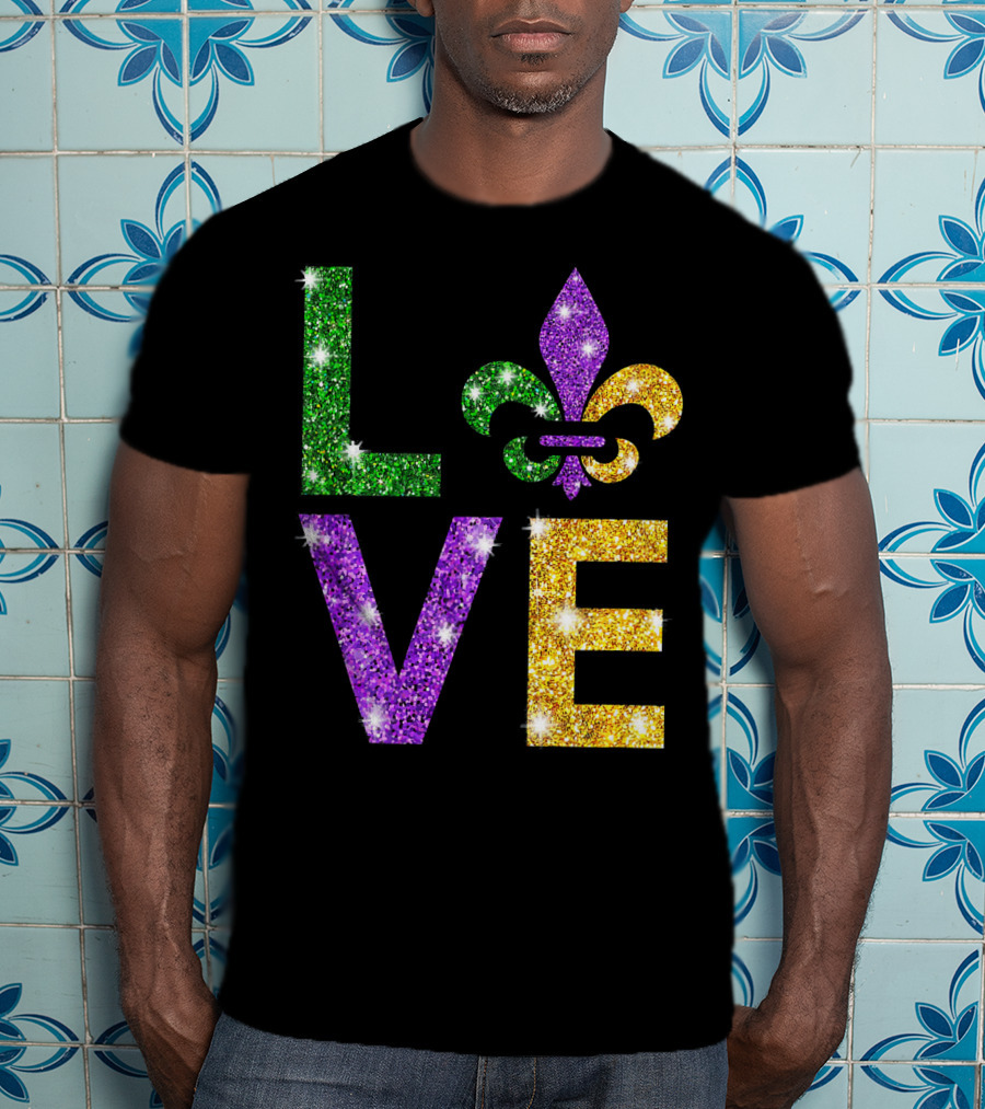LOVE Mardi Gras Fleur-de-Lis Sparkling Colors T-Shirt