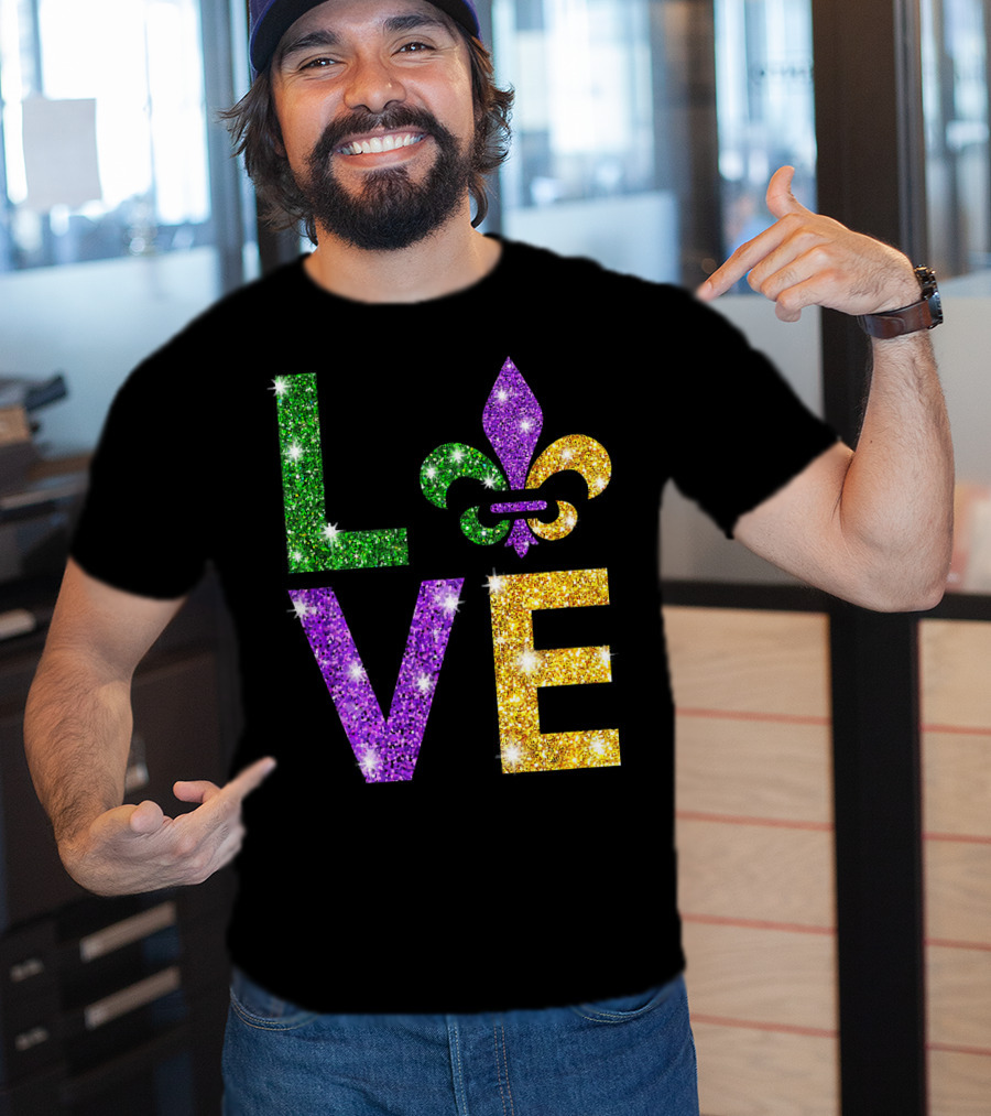 LOVE Mardi Gras Fleur-de-Lis Sparkling Colors T-Shirt
