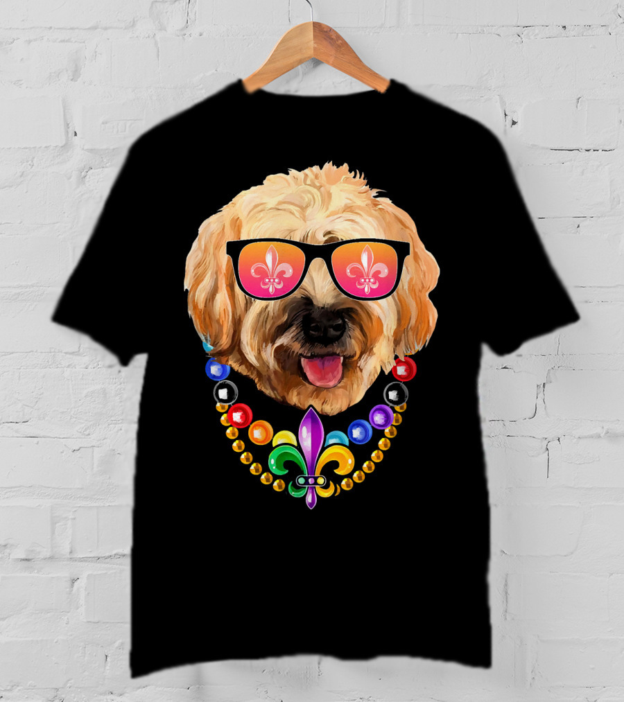 Goldendoodle Mardi Gras Beads Sunglasses Fleur-de-Lis T-Shirt