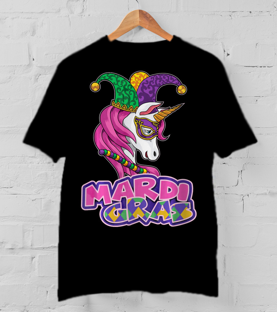 Mardi Gras Unicorn Jester Mask Carnival Lover T-Shirt