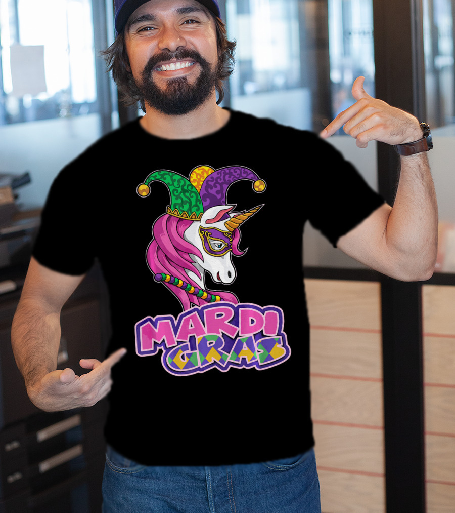 Mardi Gras Unicorn Jester Mask Carnival Lover T-Shirt
