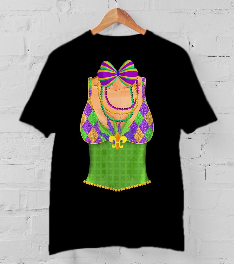 Colorful Mardi Gras Beads Tuxedo Costume With Harlequin T-Shirt