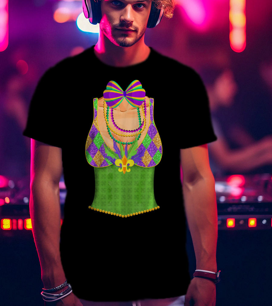 Colorful Mardi Gras Beads Tuxedo Costume With Harlequin T-Shirt