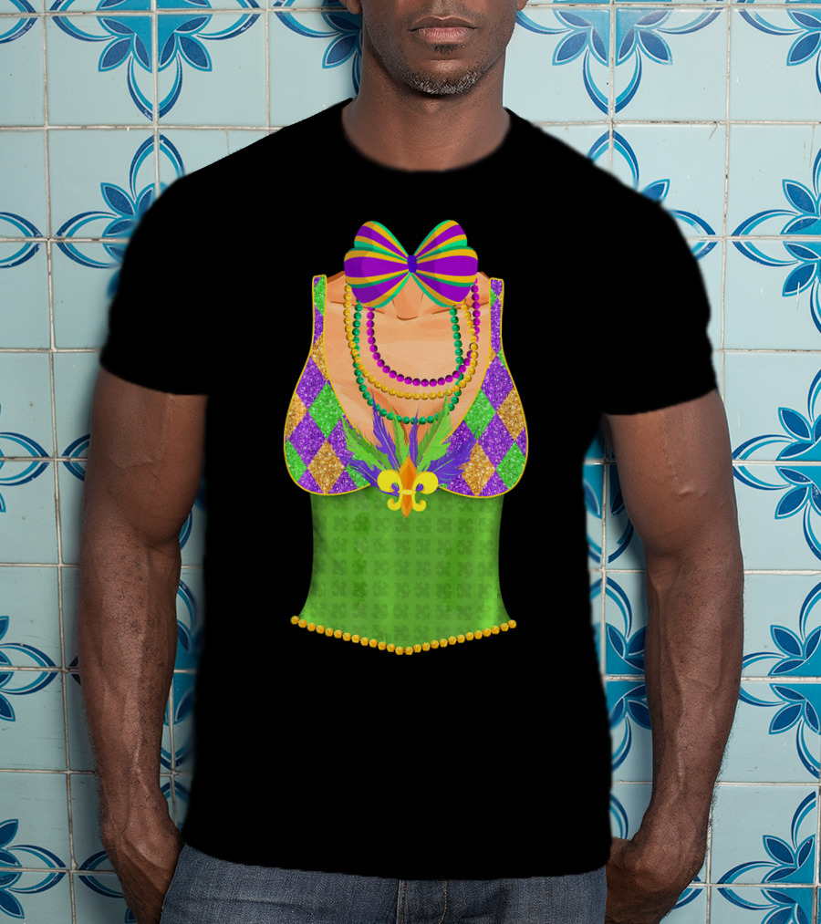 Colorful Mardi Gras Beads Tuxedo Costume With Harlequin T-Shirt