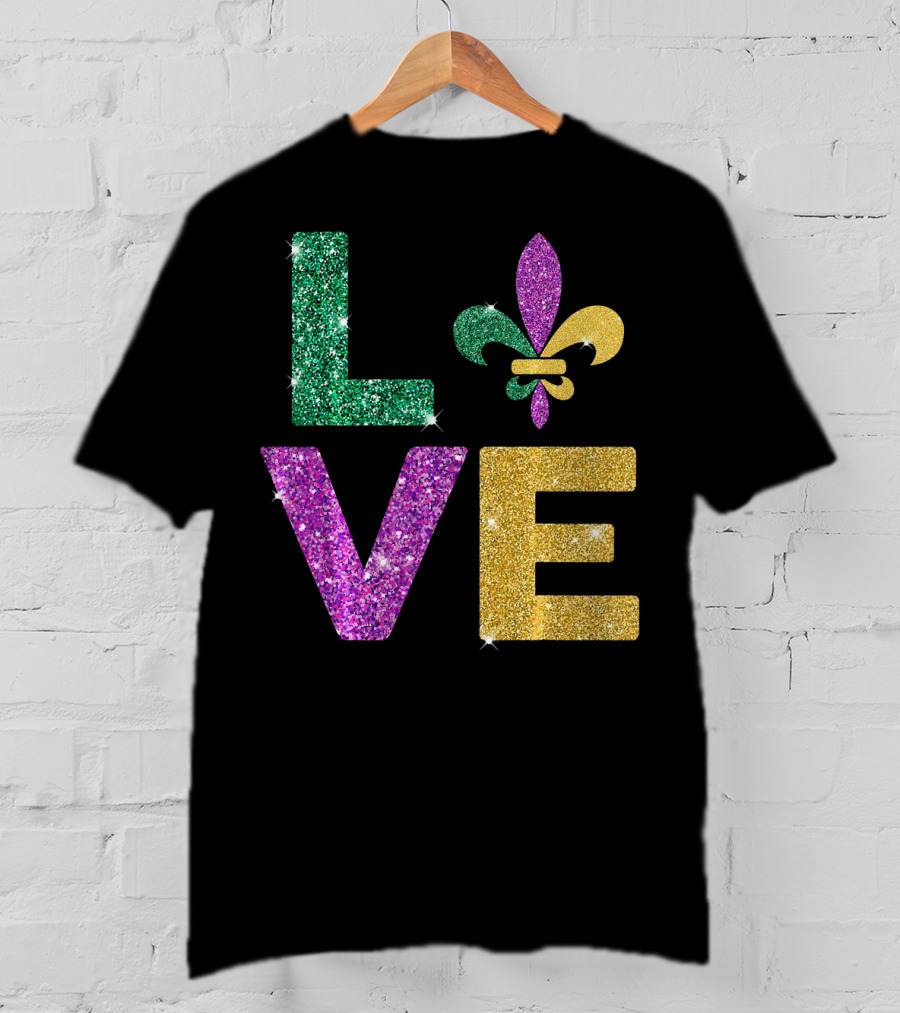 LOVE Mardi Gras Carnival Fleur-de-Lis Glitter T-Shirt