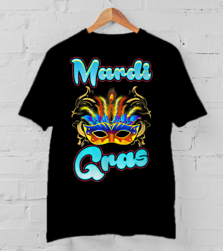 Mardi Gras New Orleans Colorful Feathered Mask T-Shirt