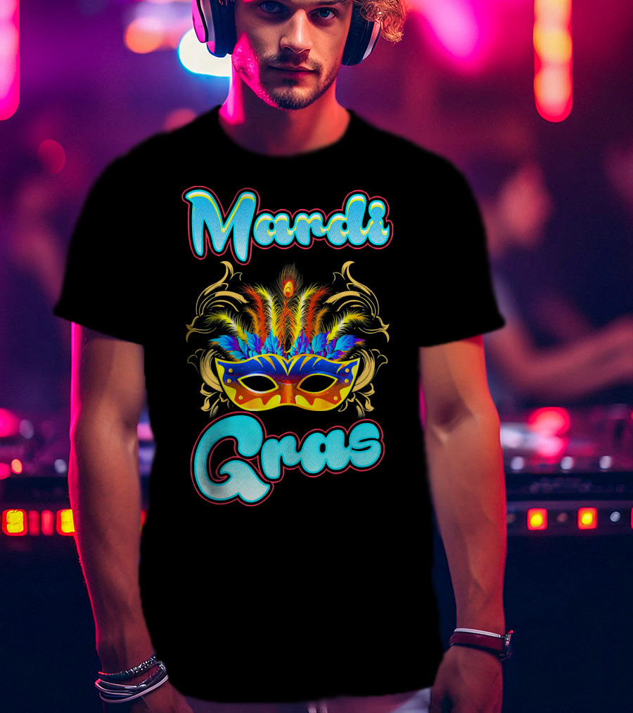 Mardi Gras New Orleans Colorful Feathered Mask T-Shirt