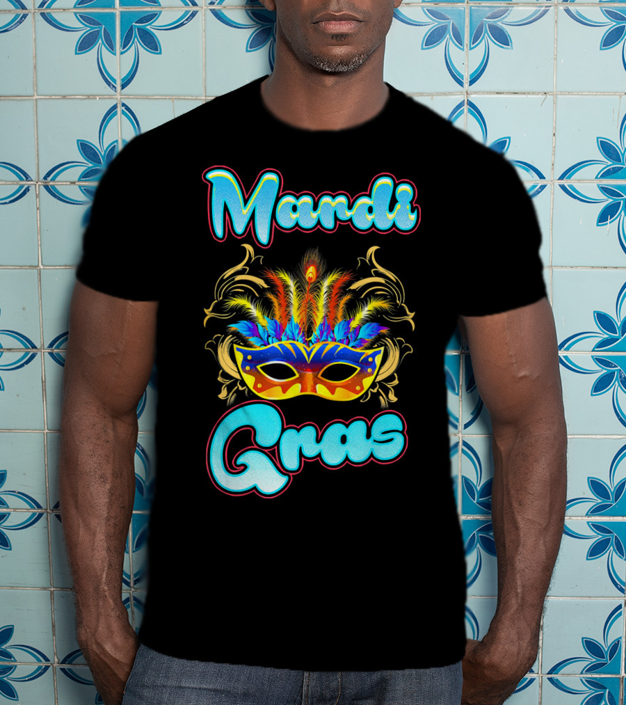 Mardi Gras New Orleans Colorful Feathered Mask T-Shirt