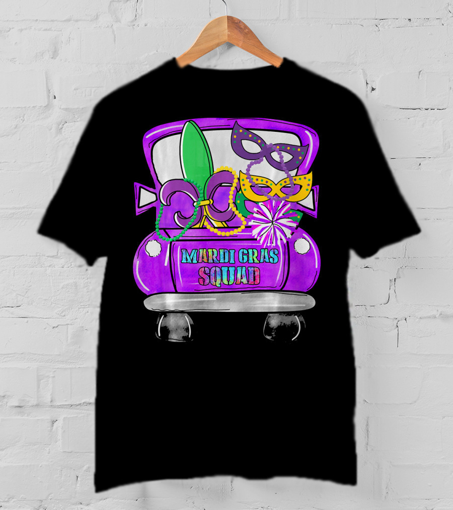 Mardi Gras Squad Truck Festive Masks And Beads T-Shirt