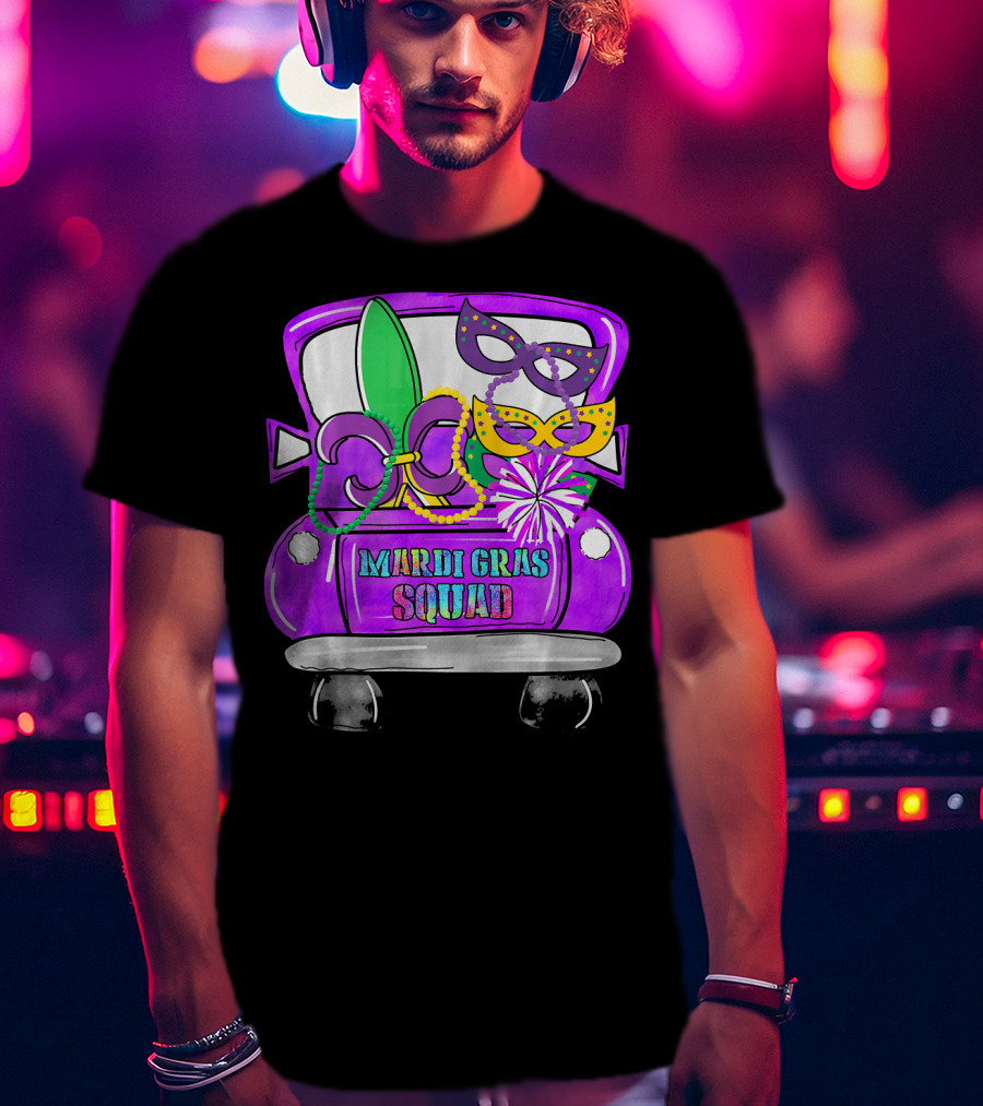 Mardi Gras Squad Truck Festive Masks And Beads T-Shirt