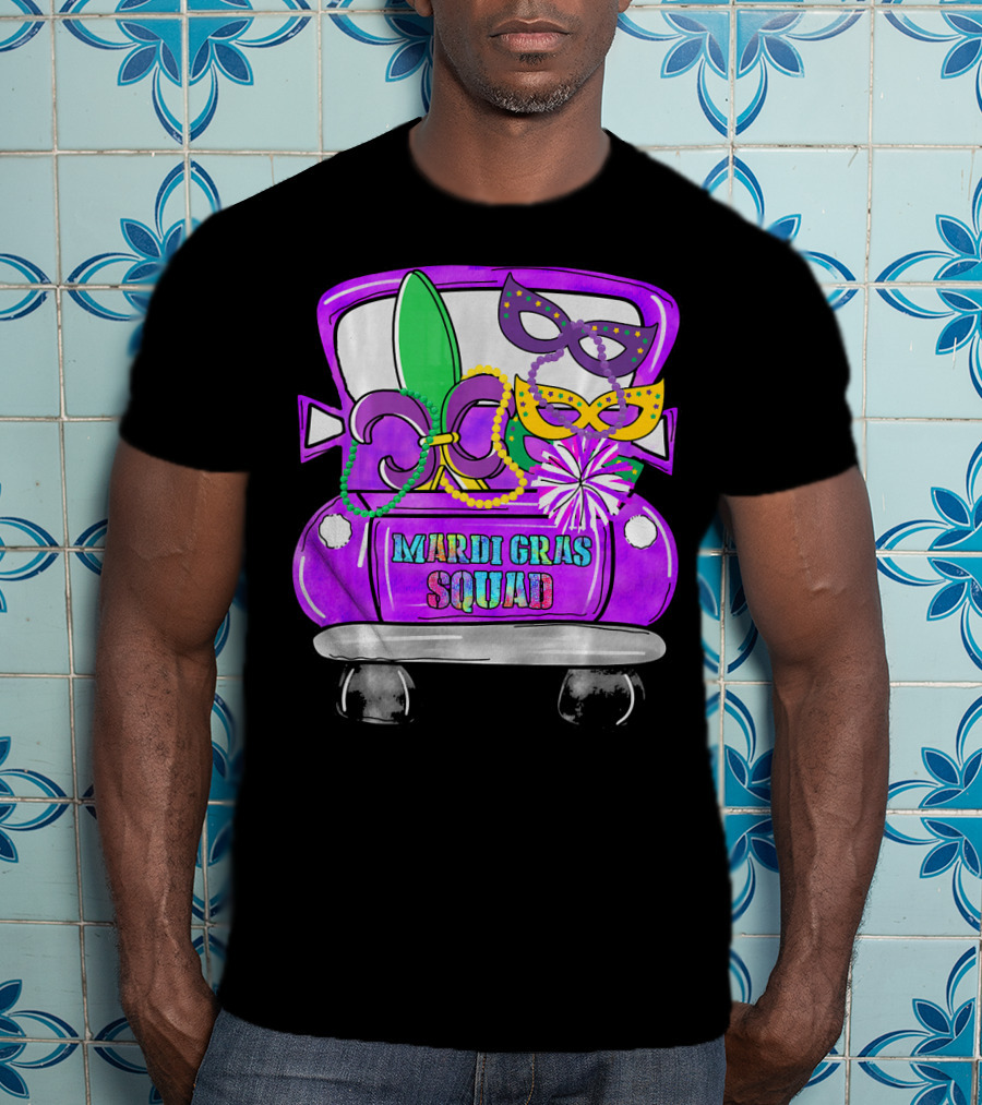 Mardi Gras Squad Truck Festive Masks And Beads T-Shirt