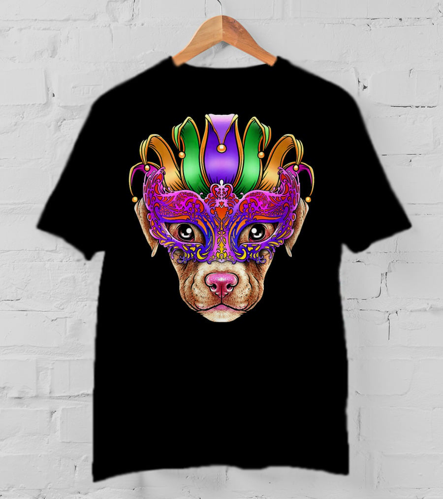 Pitbull Dog Jester Mask Mardi Gras T-Shirt
