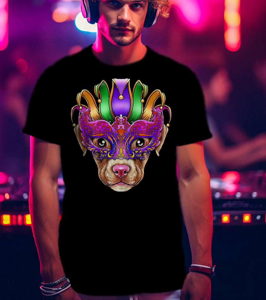 Pitbull Dog Jester Mask Mardi Gras T-Shirt