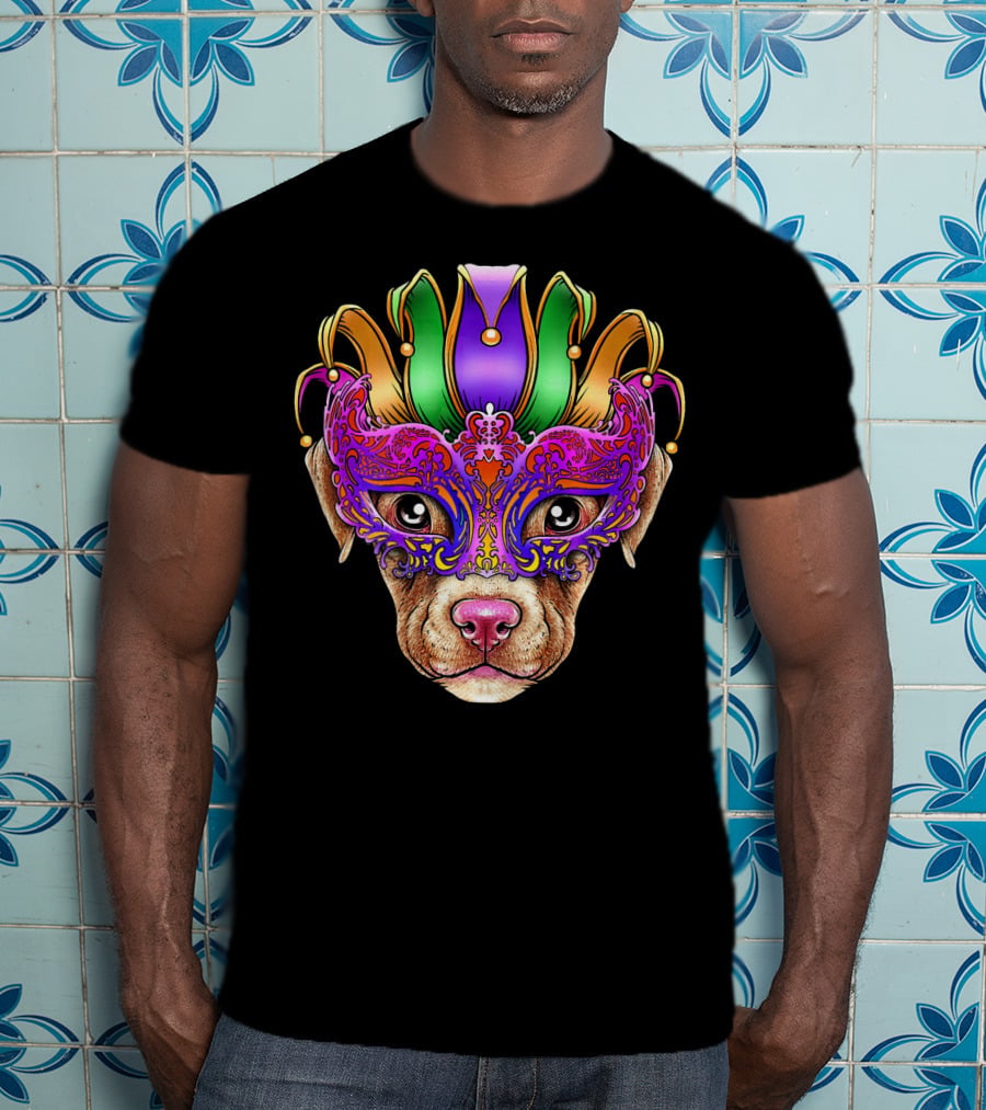 Pitbull Dog Jester Mask Mardi Gras T-Shirt