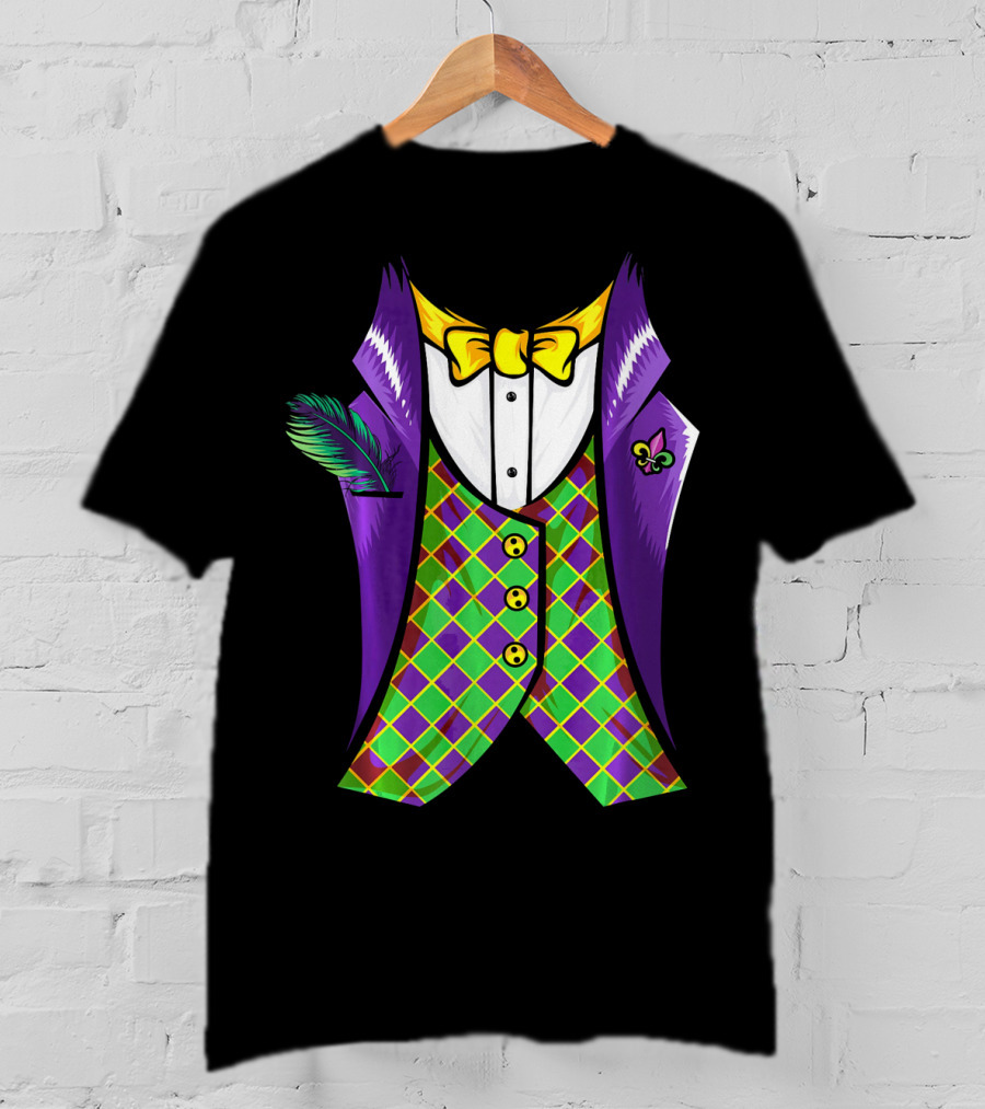 Mardi Gras Tuxedo Cool Feather Fleur-de-lis T-Shirt