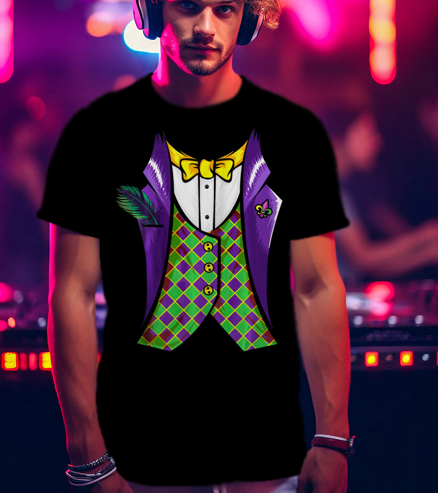 Mardi Gras Tuxedo Cool Feather Fleur-de-lis T-Shirt