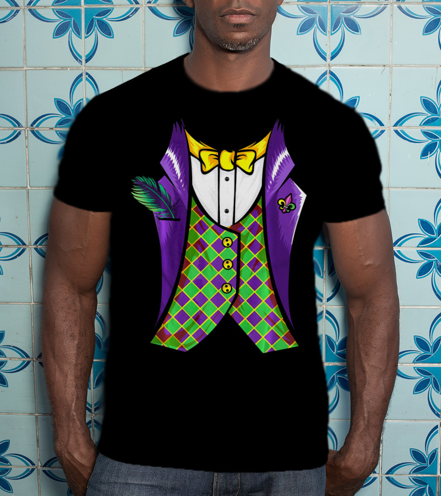 Mardi Gras Tuxedo Cool Feather Fleur-de-lis T-Shirt