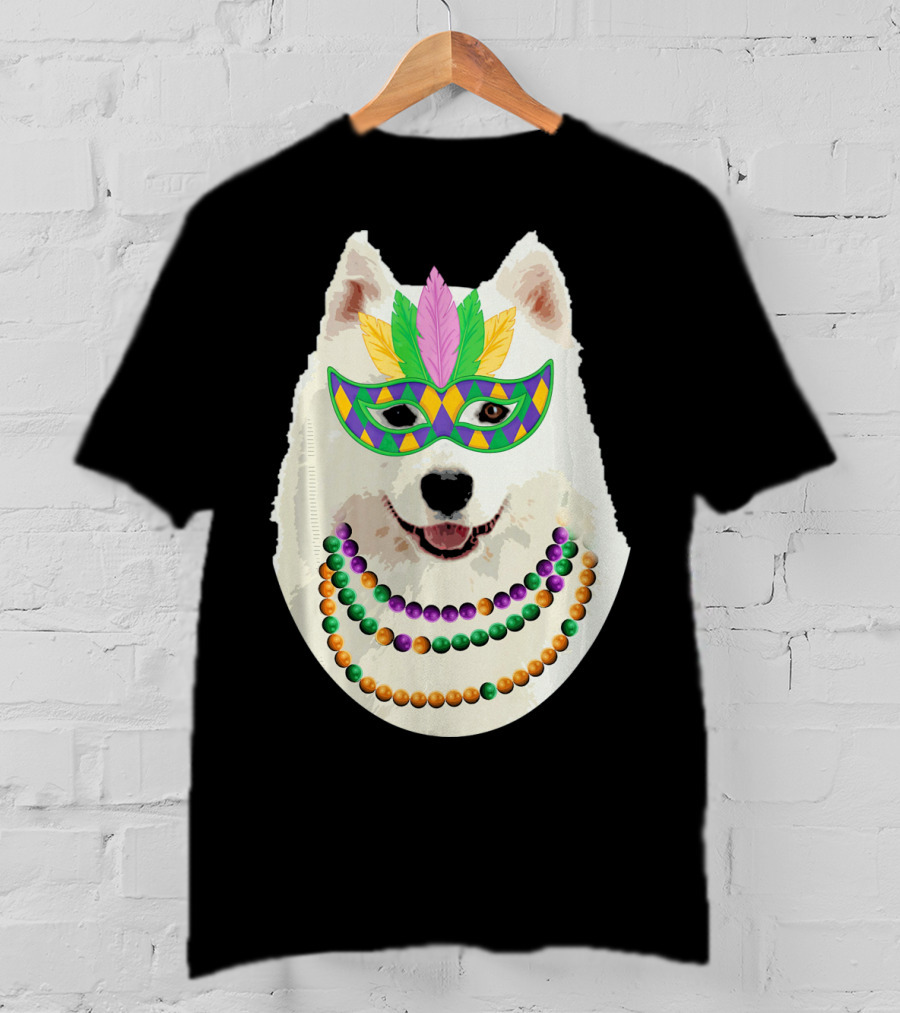 American Eskimo Dog Mardi Gras Mask Beads T-Shirt