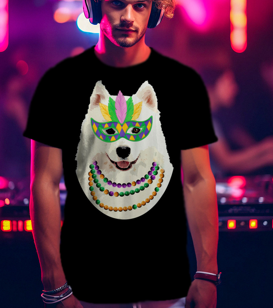 American Eskimo Dog Mardi Gras Mask Beads T-Shirt