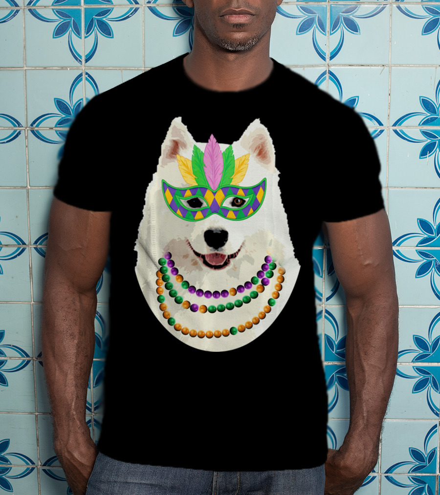 American Eskimo Dog Mardi Gras Mask Beads T-Shirt