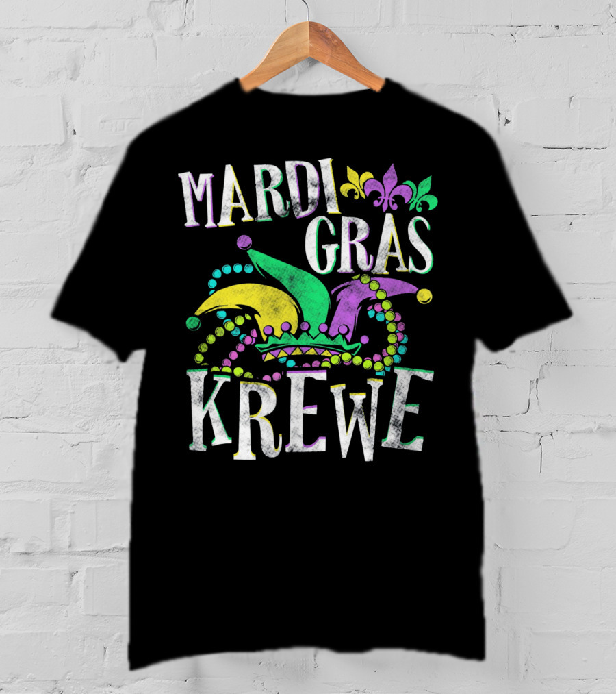 Mardi Gras Krewe Carnival Fleur-de-Lis Mask Beads T-Shirt