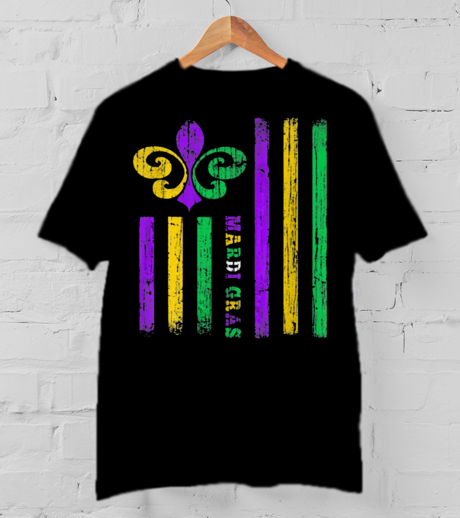 Funny Mardi Gras Flag Fleur-de-Lis Stripes T-Shirt